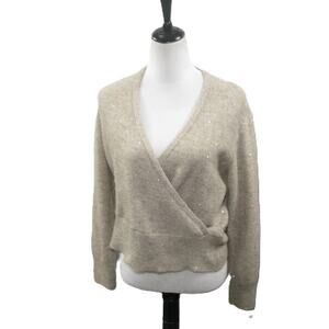 CeCe Beige Sparkle Secured Wrap Front Sweater Size Large